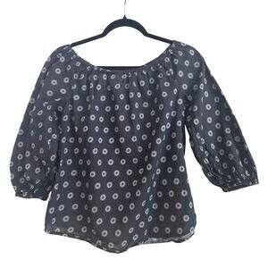Anthropologie Maeve Dark Navy Blue with White Boho Circular Pattern Blouse
